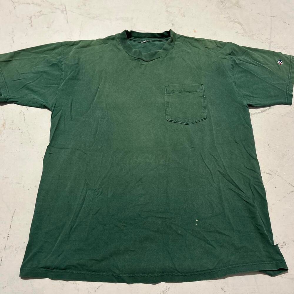 Vintage jerzees green beautifully sun faded boxy pocket tee tag cut